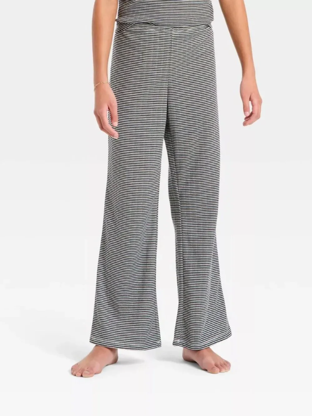 (L) Art Class Girls' Jacquard Striped Tank Top & Pants Pajama Set - Black/White